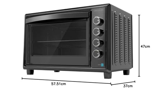**Cecotec Horno de Convección de Sobremesa 60 Litros Bake\&Toast 6090 Black Gyro – 2200 W, Luz Interior, 12 Funciones, Temperatura hasta 230ºC, Puerta Doble Cristal, con Rustidor Giratorio