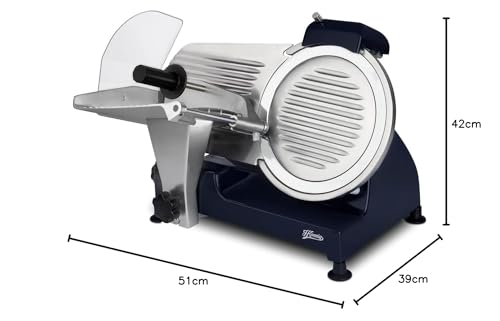 H.Koenig MSX256 Cortafiambres Eléctrico Profesional | Cuchilla 25 cm, Corte 0-12 mm, Afilador Integrado, 282 rpm, Superficie de Corte Grande – Azul