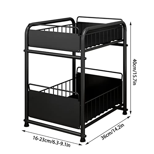 Organizador debajo del fregadero de 2 niveles con cajón de almacenamiento deslizante, estante extraíble para cocina y baño, cajón de alambre resistente, capacidad de carga de 25 kg, solución de