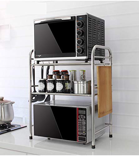 Estante para microondas, Soporte único para Horno de Acero Inoxidable, Organizador de Soporte de Almacenamiento para gabinete de Cocina con 6 Ganchos para Almacenamiento de Cocina pequeña,