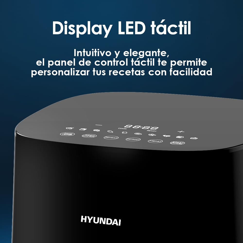 Hyundai Freidora de Aire sin Aceite 7 Litros, Air Fryer HAF7000D. 1800 W, 10 Programas, Negro