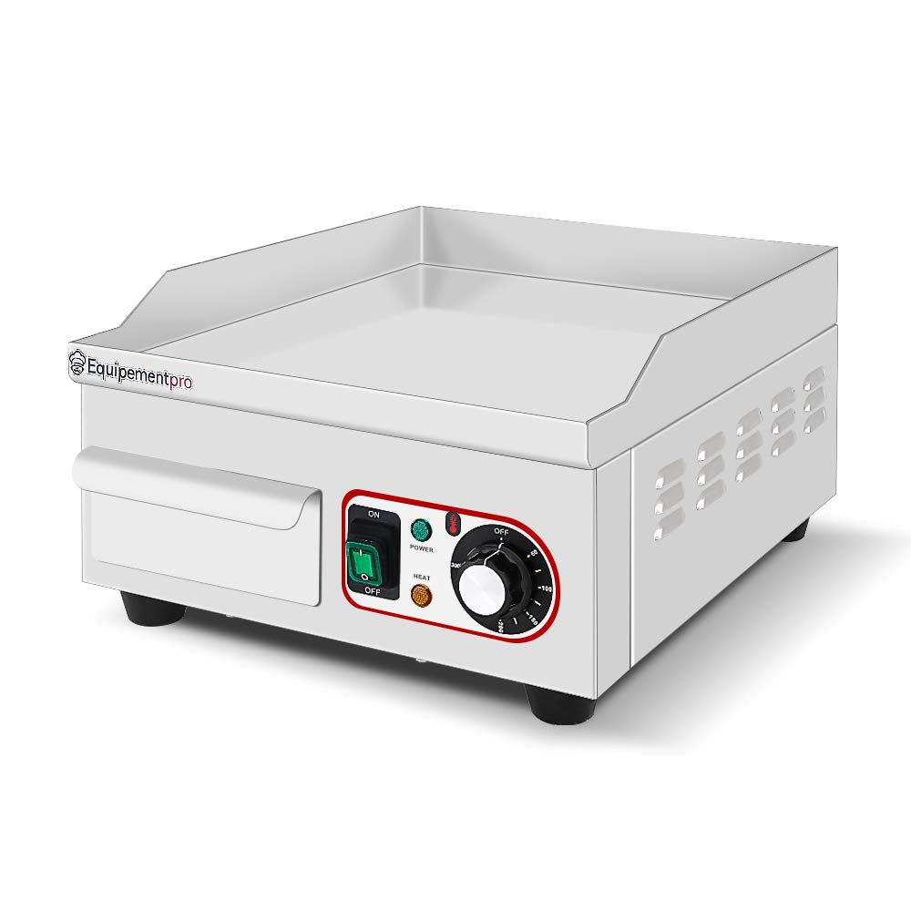 **Equipementpro EG-360 Plancha Eléctrica Profesional | 2000 W, Placa de 36 cm, Parrilla Compacta en Acero Inoxidable para Cocina y Aperitivos**
