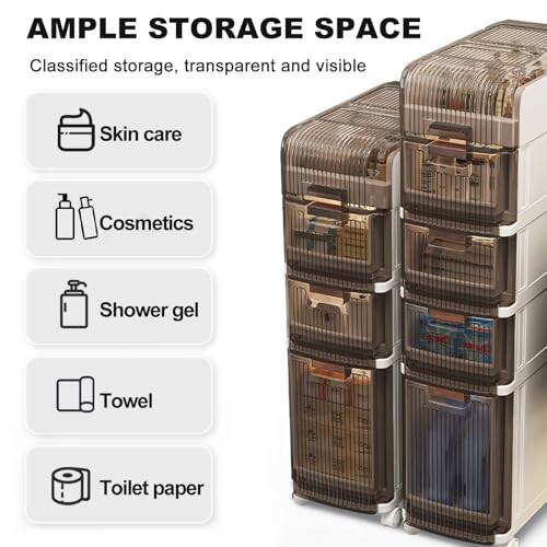 Failjierue Mueble de baño Delgado con Ruedas y cajones. Organizador de Papel higiénico Estrecho para baño, Dormitorio, Cocina y Sala de Estar. Unidad de Almacenamiento Que Ahorra Espacio(2td Floor)
