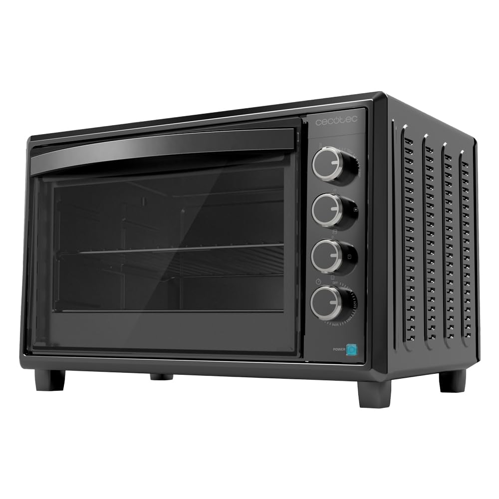 **Cecotec Horno de Convección de Sobremesa 60 Litros Bake\&Toast 6090 Black Gyro – 2200 W, Luz Interior, 12 Funciones, Temperatura hasta 230ºC, Puerta Doble Cristal, con Rustidor Giratorio
