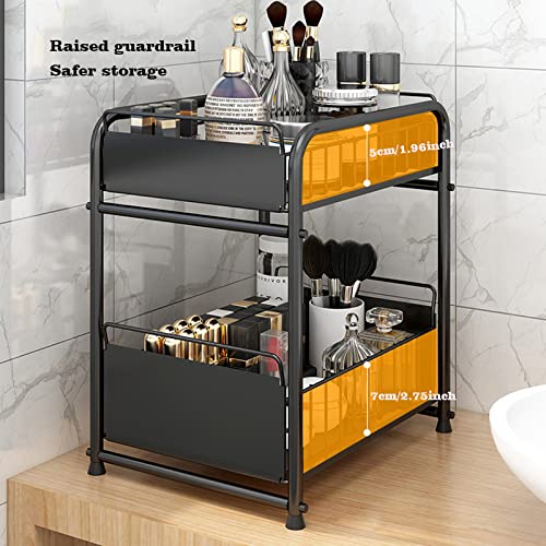 Organizador debajo del fregadero de 2 niveles con cajón de almacenamiento deslizante, estante extraíble para cocina y baño, cajón de alambre resistente, capacidad de carga de 25 kg, solución de