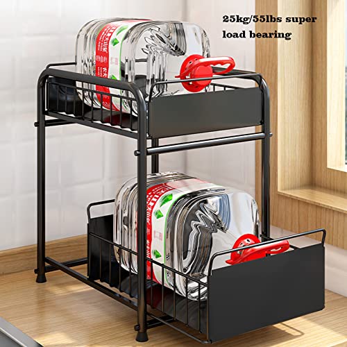 Organizador debajo del fregadero de 2 niveles con cajón de almacenamiento deslizante, estante extraíble para cocina y baño, cajón de alambre resistente, capacidad de carga de 25 kg, solución de