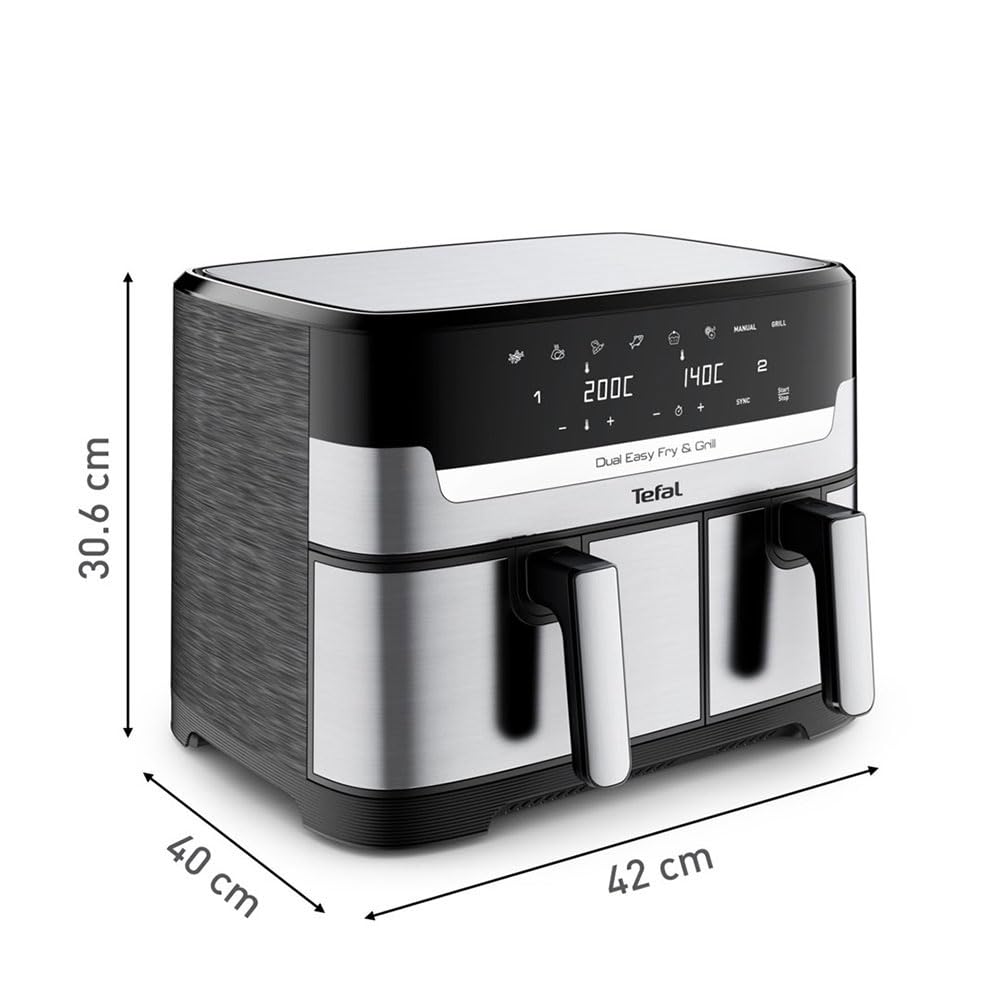 Tefal Airfryer (EY905D) Dual Easy Fry & Grill Silver Black