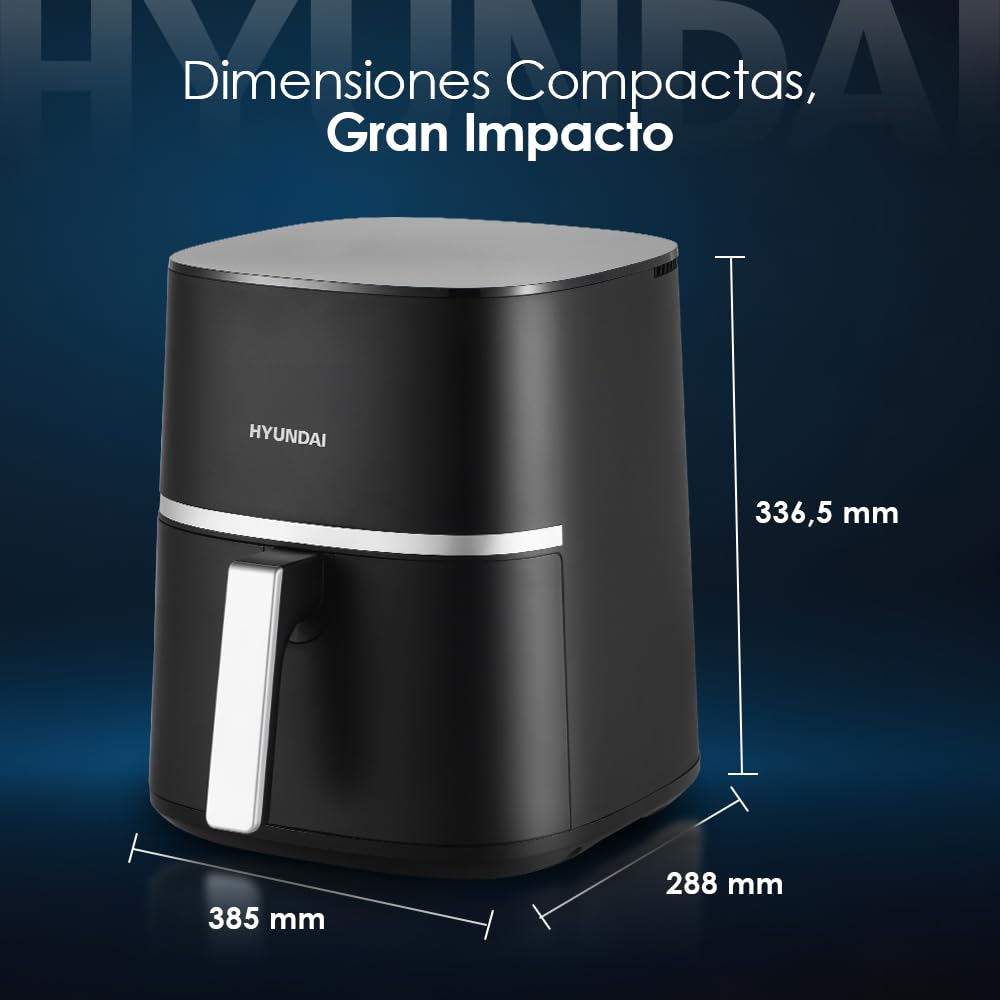 Hyundai Freidora de Aire sin Aceite 7 Litros, Air Fryer HAF7000D. 1800 W, 10 Programas, Negro