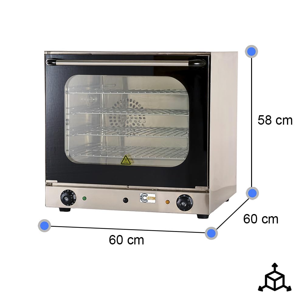 **Cleiton® Horno de Convección Eléctrico Industrial 4 Bandejas 43x32 cm | 300°C, 2600W | Profesional para Panadería y Pastelería | Acero Inoxidable, Puerta Fría**