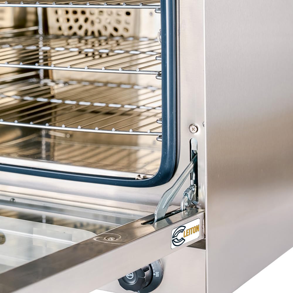 **Cleiton® Horno de Convección Eléctrico Industrial 4 Bandejas 43x32 cm | 300°C, 2600W | Profesional para Panadería y Pastelería | Acero Inoxidable, Puerta Fría**