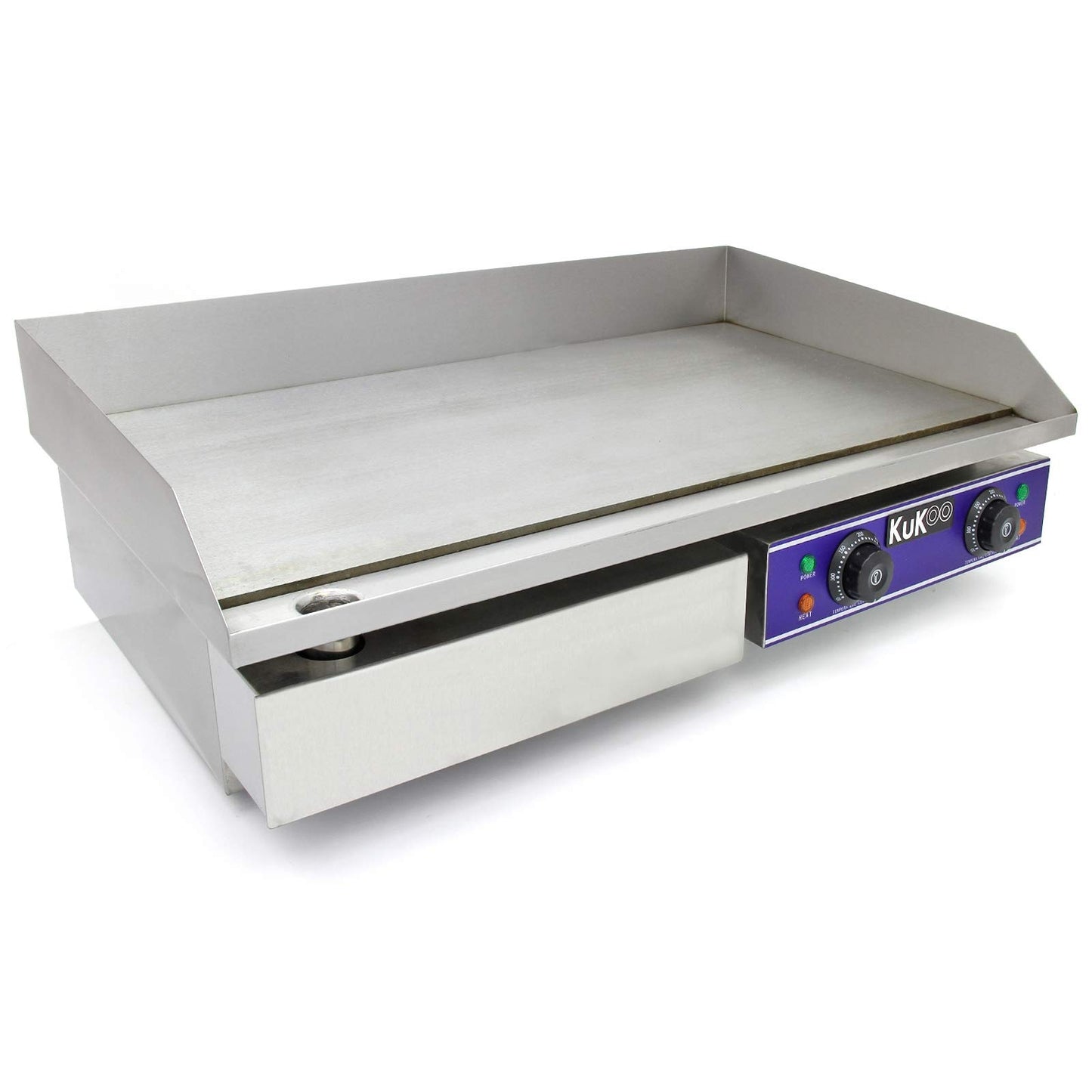 **Plancha Antiadherente Eléctrica 70 cm de Acero Inoxidable – Grill Parrilla de Cocina BBQ con Protector contra Salpicaduras, Cajón de Drenaje para Grasa y Termostato Ajustable**