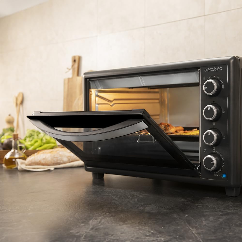 **Cecotec Horno de Convección de Sobremesa 60 Litros Bake\&Toast 6090 Black Gyro – 2200 W, Luz Interior, 12 Funciones, Temperatura hasta 230ºC, Puerta Doble Cristal, con Rustidor Giratorio