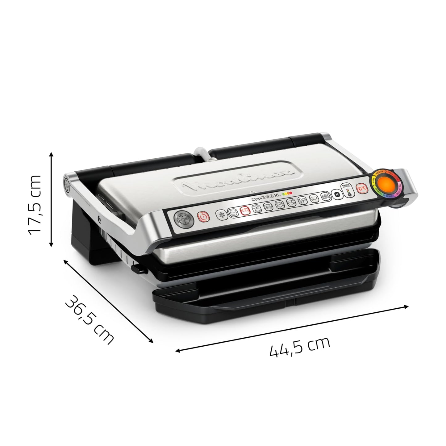 Parrilla Eléctrica Moulinex Optigrill+ XL – Cocción Automática para Carne, Pescado y Verduras, 9 Programas, Placas Antiadherentes