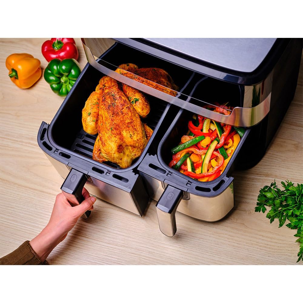 Tefal Airfryer (EY905D) Dual Easy Fry & Grill Silver Black