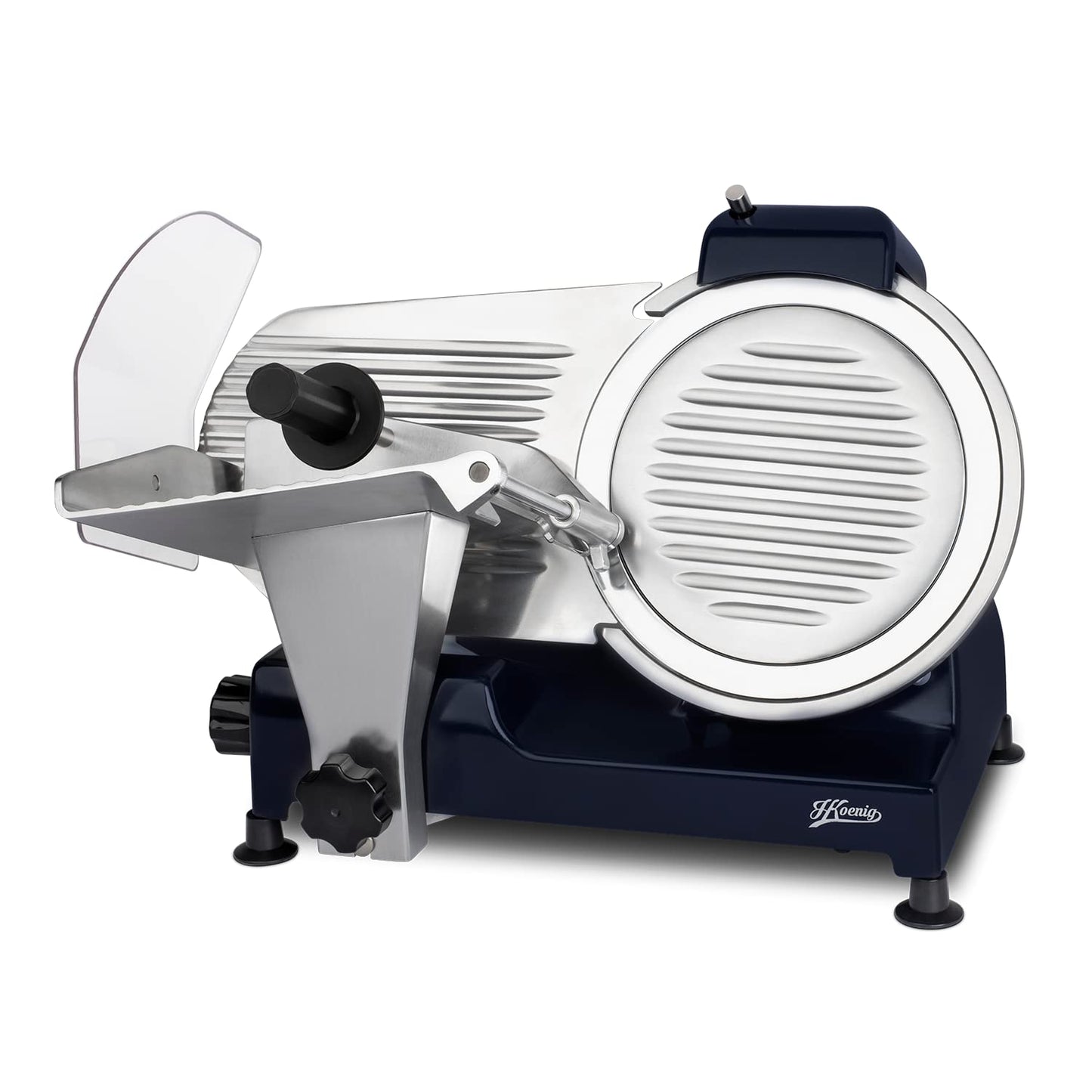H.Koenig MSX256 Cortafiambres Eléctrico Profesional | Cuchilla 25 cm, Corte 0-12 mm, Afilador Integrado, 282 rpm, Superficie de Corte Grande – Azul