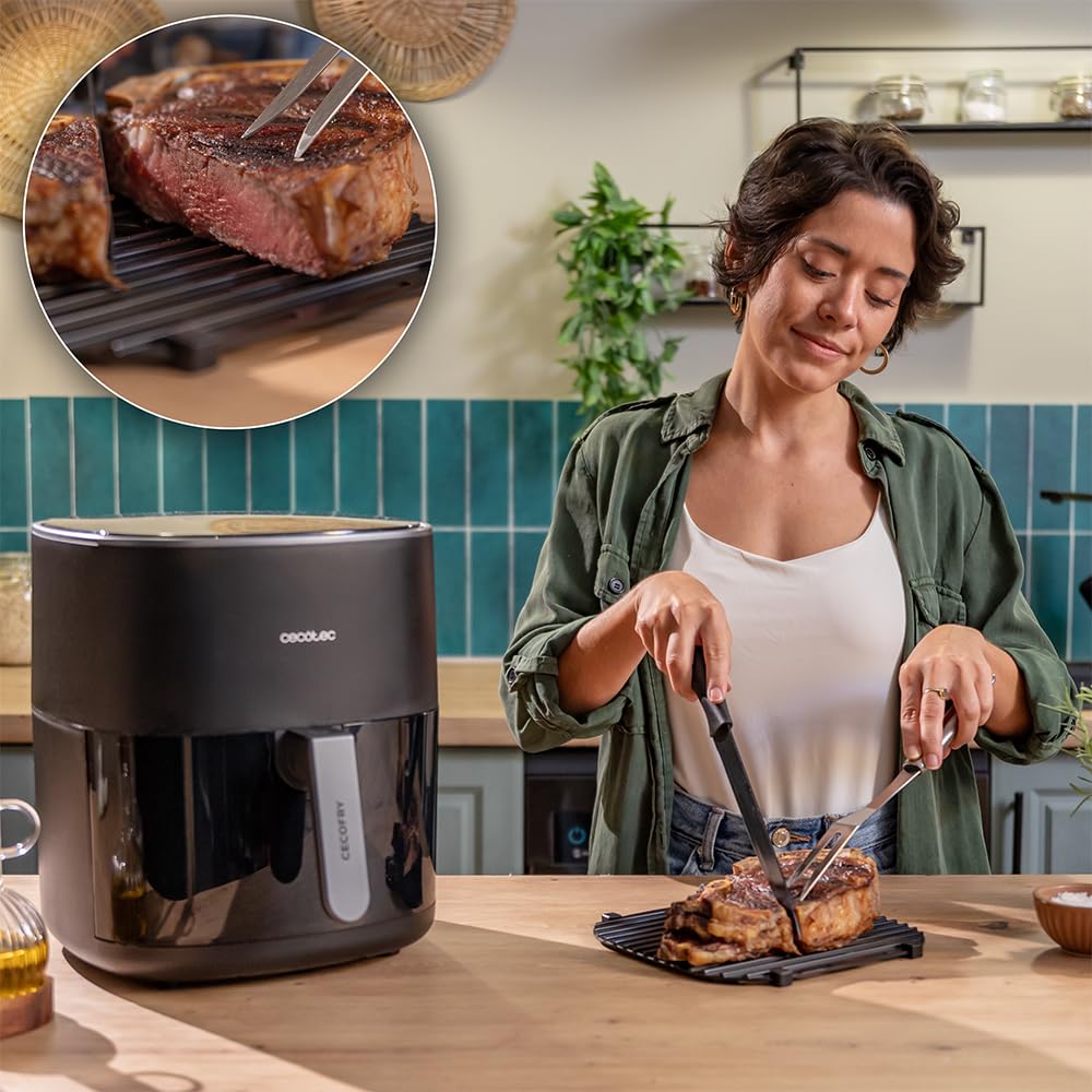 Cecotec Freidora de Aire sin Aceite de 6,5L con Doble Resistencia, Plancha, Grill, Air Fryer Cecofry&Grill Duoheat 6500. 2200W, Dietética y Digital, Ventana, Temperatura Regulable 40-200°C, 12 Menús