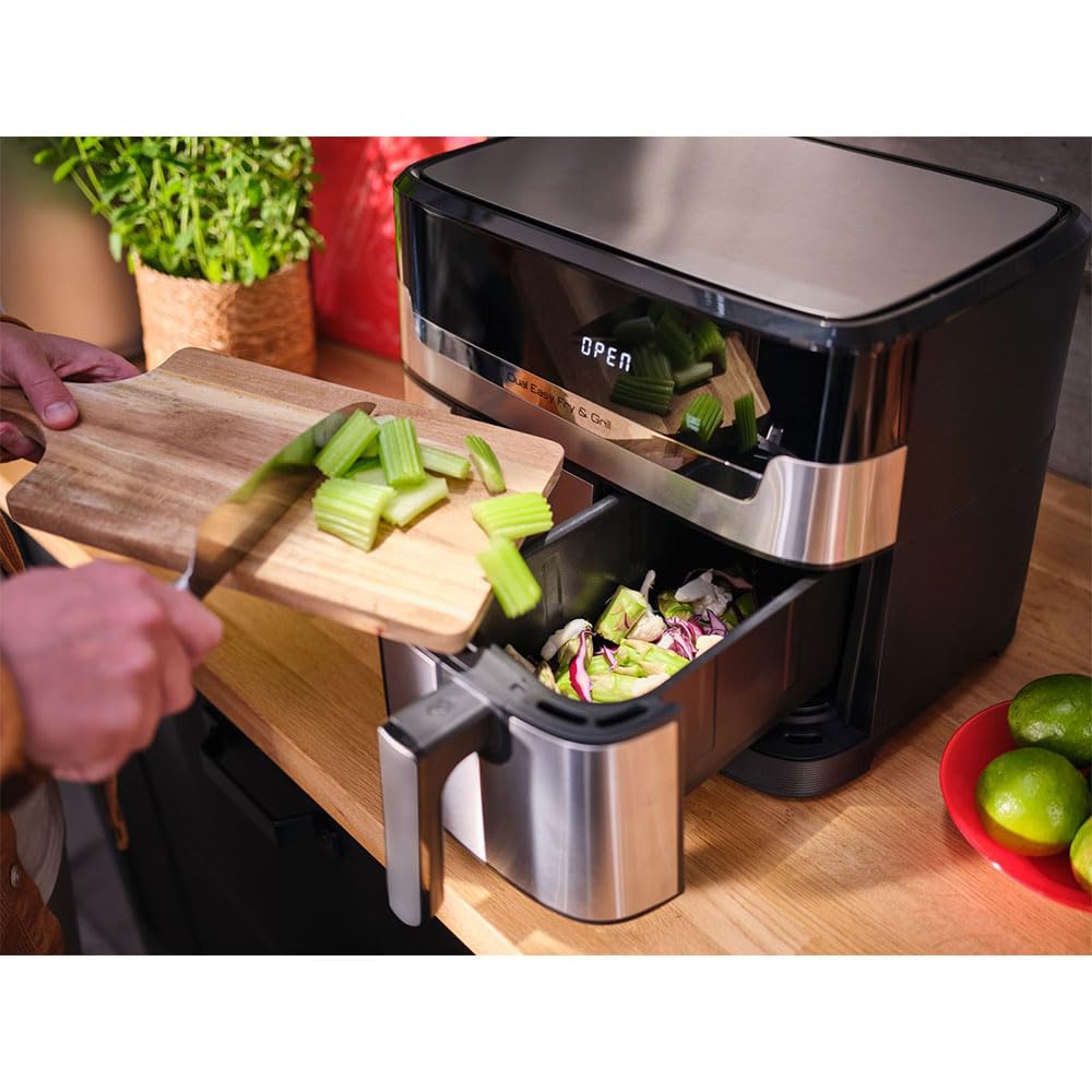 Tefal Airfryer (EY905D) Dual Easy Fry & Grill Silver Black