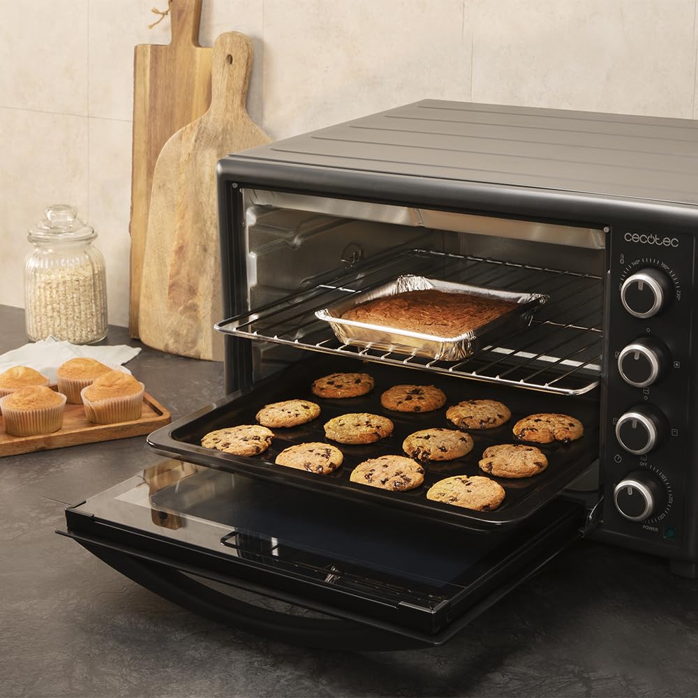 **Cecotec Horno de Convección de Sobremesa 60 Litros Bake\&Toast 6090 Black Gyro – 2200 W, Luz Interior, 12 Funciones, Temperatura hasta 230ºC, Puerta Doble Cristal, con Rustidor Giratorio