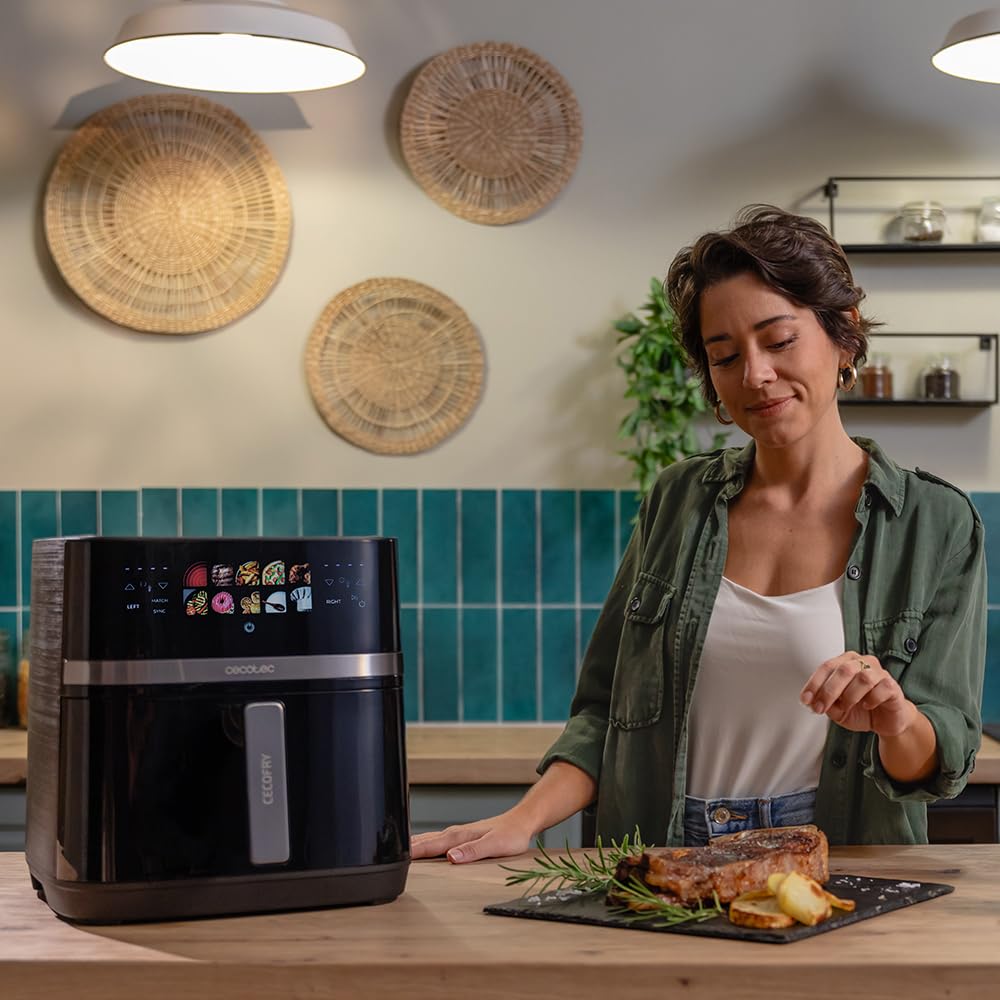 Cecotec Freidora de Aire sin Aceite de 8L con Doble Resistencia, Plancha, Grill, Air Fryer Cecofry&Grill Duoheat 8000. 2200W, Dietética y Digital, Ventana, Temperatura Regulable 80-200°C, 8 Menús