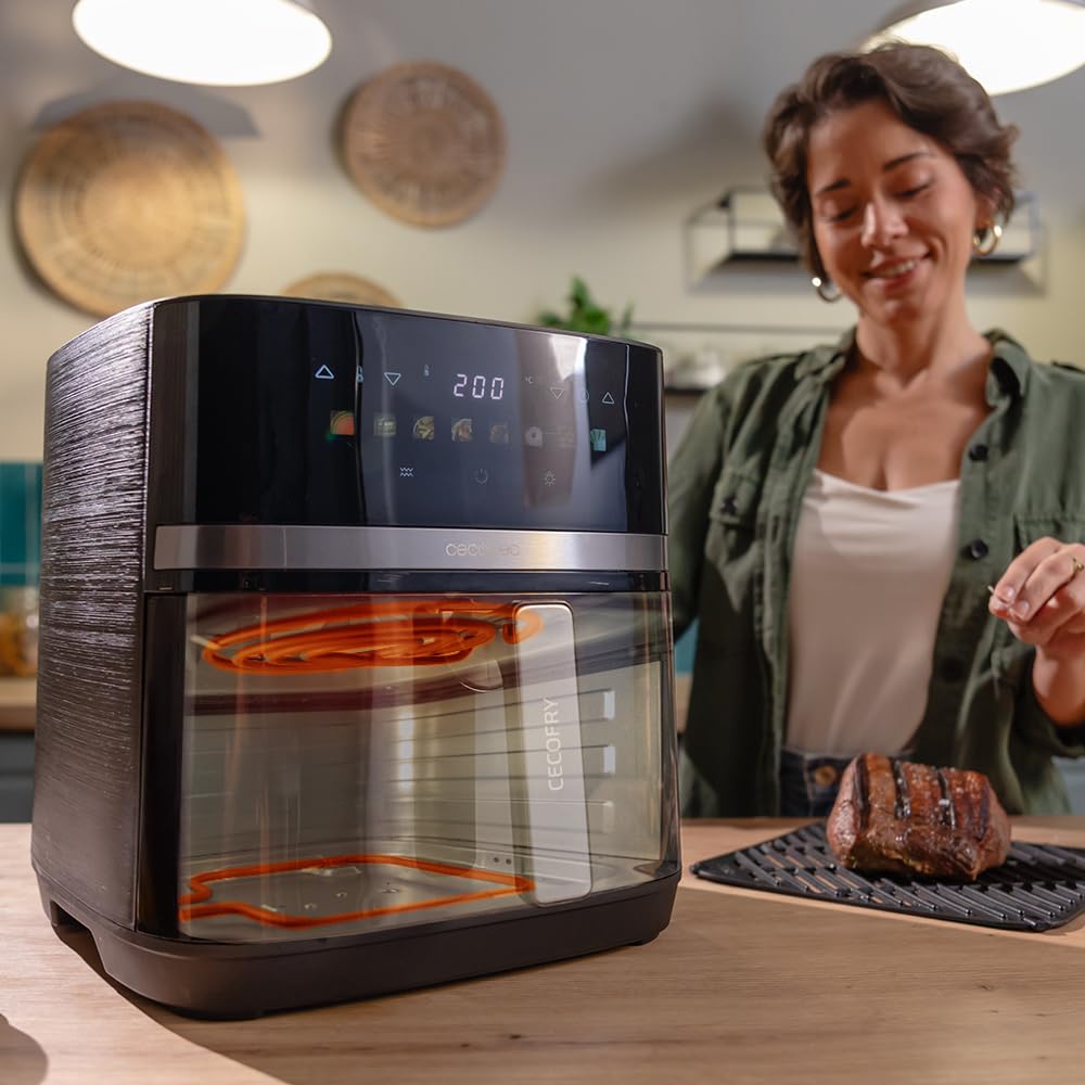 Cecotec Freidora de Aire sin Aceite de 8L con Doble Resistencia, Plancha, Grill, Air Fryer Cecofry&Grill Duoheat 8000. 2200W, Dietética y Digital, Ventana, Temperatura Regulable 80-200°C, 8 Menús