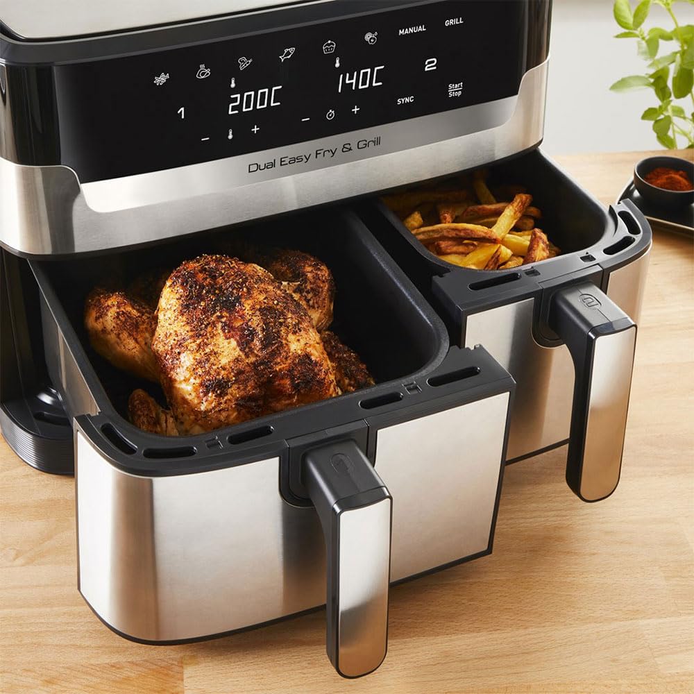 Tefal Airfryer (EY905D) Dual Easy Fry & Grill Silver Black