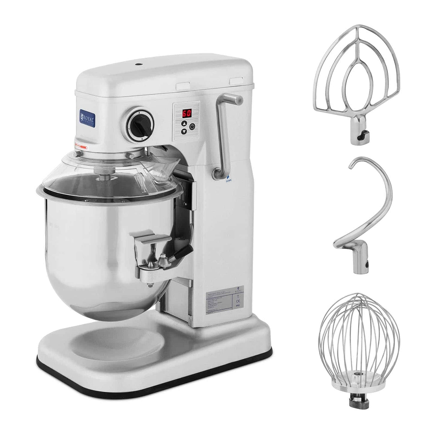 Royal Catering Amasadora Batidora de Cocina RCPM-10,1B | Motor 650 W | Capacidad 10 L (1,75 kg de masa) | Velocidad regulable 230–580 rpm | Robusta y Profesional, Ideal para Panadería y Repostería