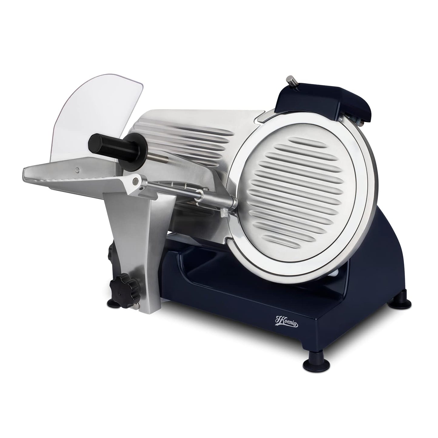 H.Koenig MSX256 Cortafiambres Eléctrico Profesional | Cuchilla 25 cm, Corte 0-12 mm, Afilador Integrado, 282 rpm, Superficie de Corte Grande – Azul