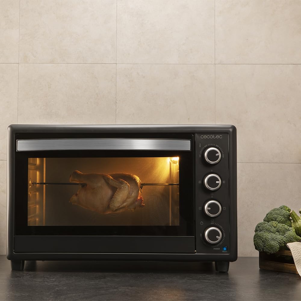 **Cecotec Horno de Convección de Sobremesa 60 Litros Bake\&Toast 6090 Black Gyro – 2200 W, Luz Interior, 12 Funciones, Temperatura hasta 230ºC, Puerta Doble Cristal, con Rustidor Giratorio