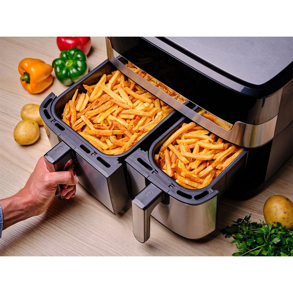Tefal Airfryer (EY905D) Dual Easy Fry & Grill Silver Black