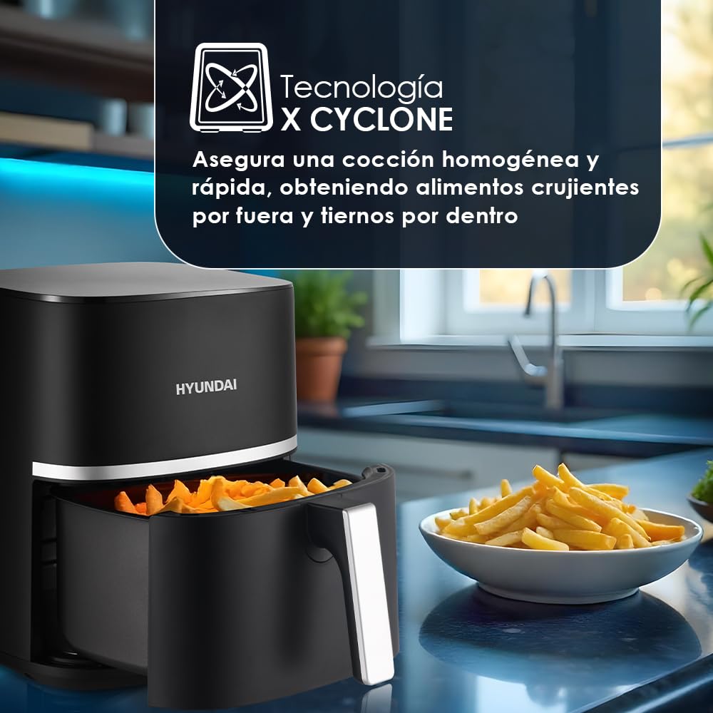 Hyundai Freidora de Aire sin Aceite 7 Litros, Air Fryer HAF7000D. 1800 W, 10 Programas, Negro