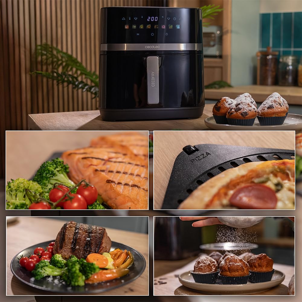 Cecotec Freidora de Aire sin Aceite de 8L con Doble Resistencia, Plancha, Grill, Air Fryer Cecofry&Grill Duoheat 8000. 2200W, Dietética y Digital, Ventana, Temperatura Regulable 80-200°C, 8 Menús