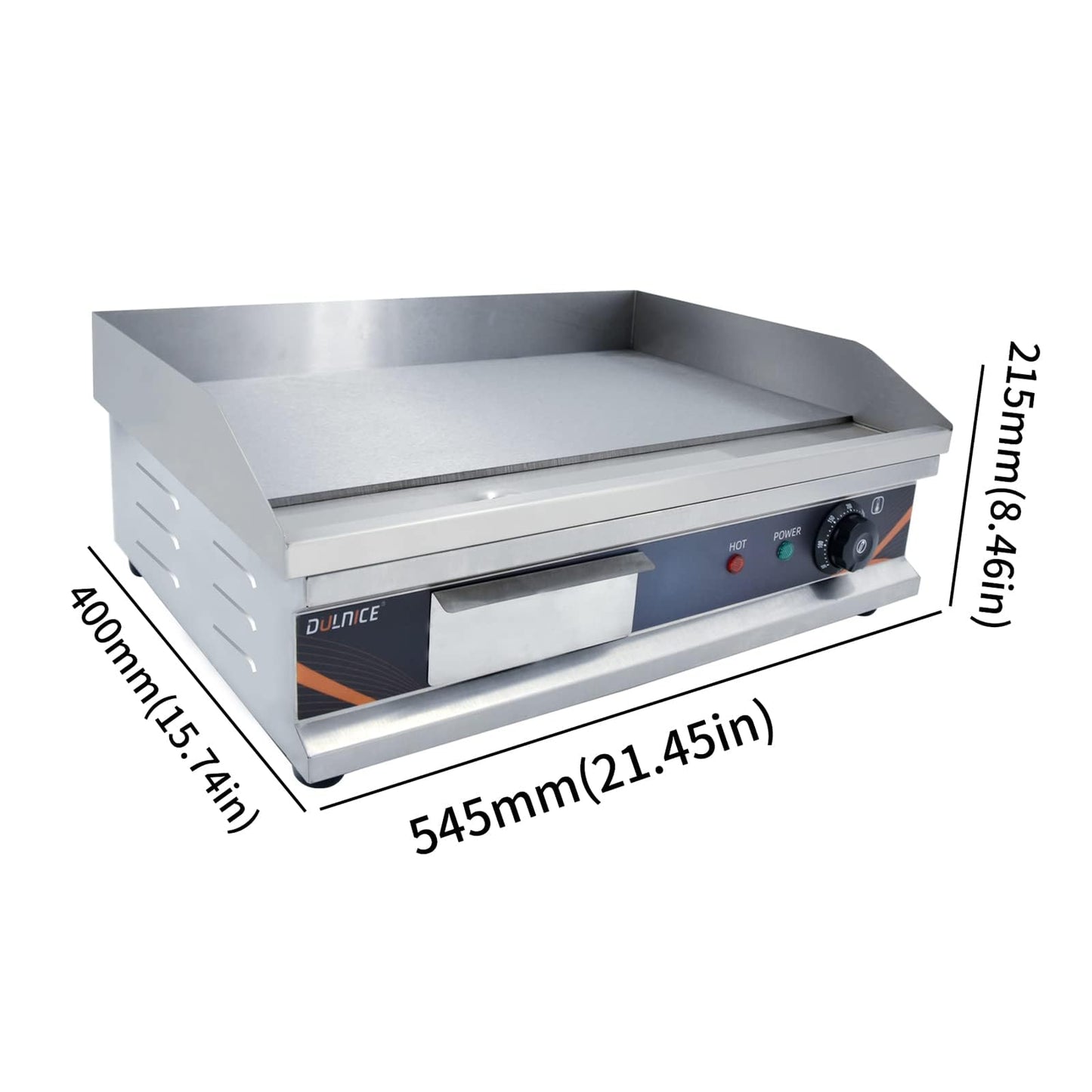 DULNICE Plancha Eléctrica Profesional de Acero Inoxidable 3000W, Cocina Eléctrica 54 x 30 cm, Temperatura Ajustable 50-300°C, con Bandeja Recoge Grasa