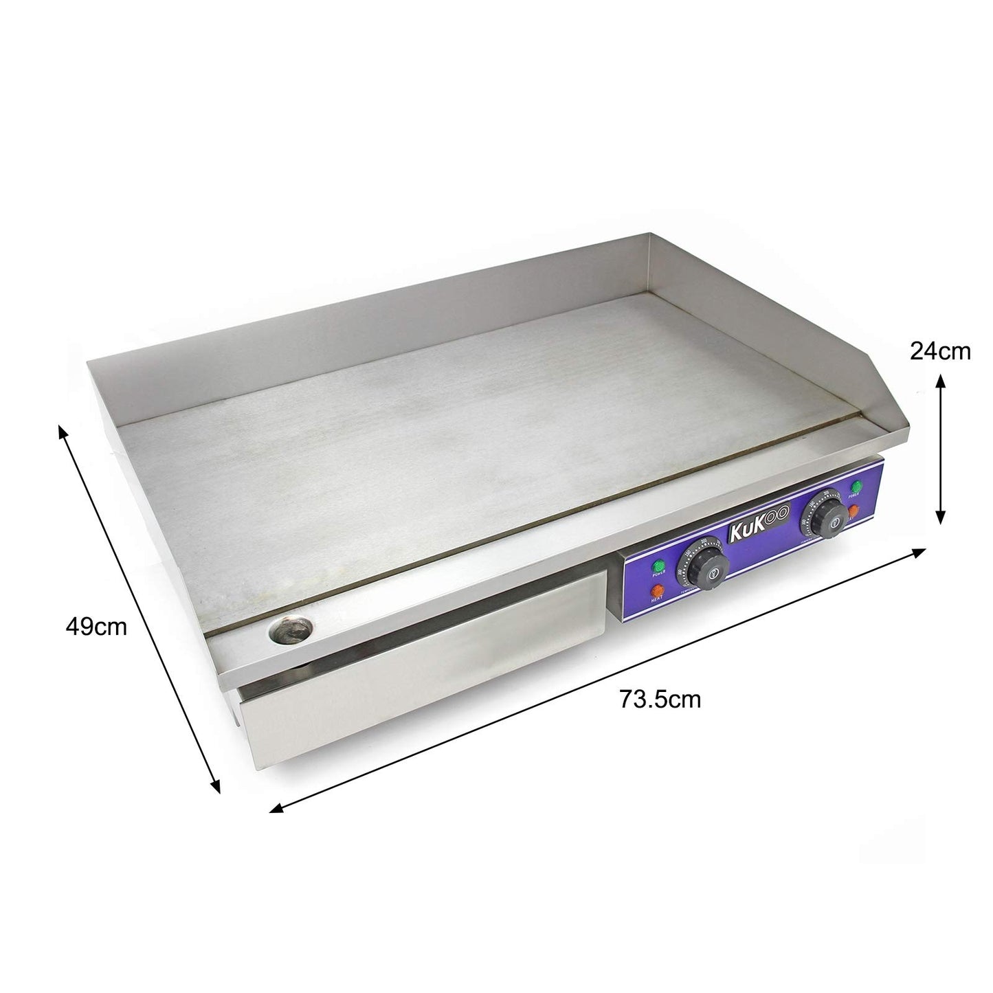 **Plancha Antiadherente Eléctrica 70 cm de Acero Inoxidable – Grill Parrilla de Cocina BBQ con Protector contra Salpicaduras, Cajón de Drenaje para Grasa y Termostato Ajustable**