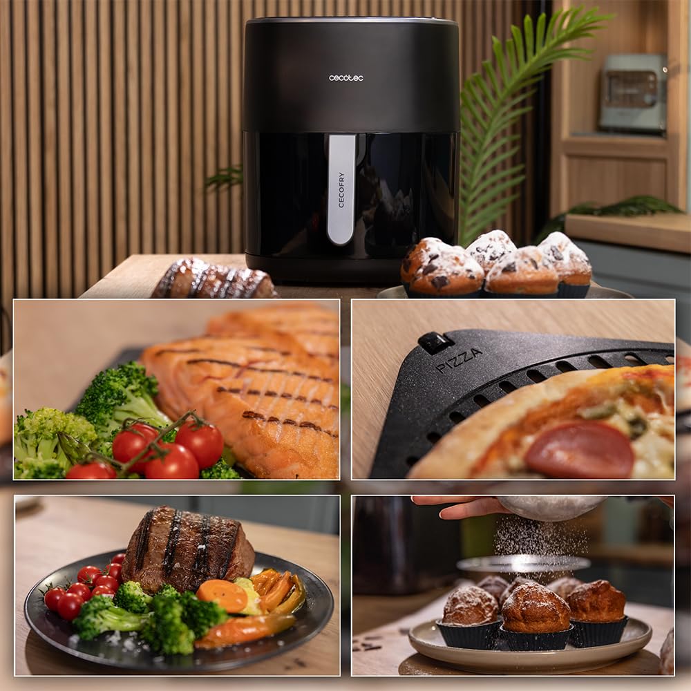 Cecotec Freidora de Aire sin Aceite de 6,5L con Doble Resistencia, Plancha, Grill, Air Fryer Cecofry&Grill Duoheat 6500. 2200W, Dietética y Digital, Ventana, Temperatura Regulable 40-200°C, 12 Menús