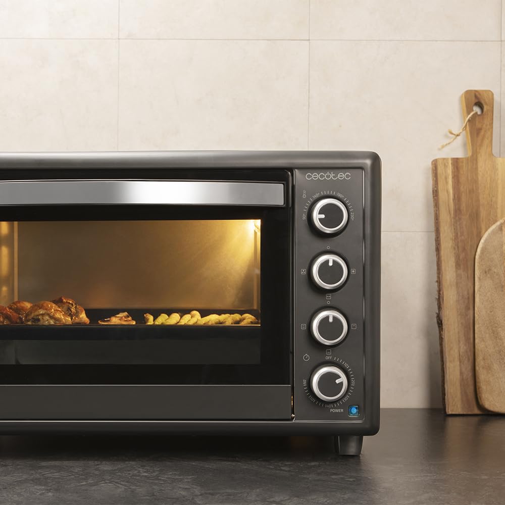 **Cecotec Horno de Convección de Sobremesa 60 Litros Bake\&Toast 6090 Black Gyro – 2200 W, Luz Interior, 12 Funciones, Temperatura hasta 230ºC, Puerta Doble Cristal, con Rustidor Giratorio
