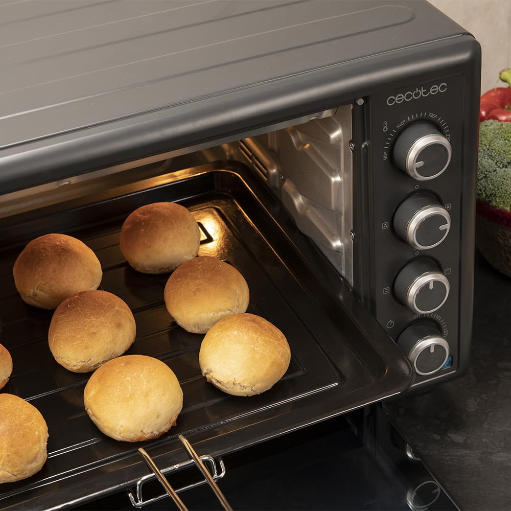**Cecotec Horno de Convección de Sobremesa 60 Litros Bake\&Toast 6090 Black Gyro – 2200 W, Luz Interior, 12 Funciones, Temperatura hasta 230ºC, Puerta Doble Cristal, con Rustidor Giratorio