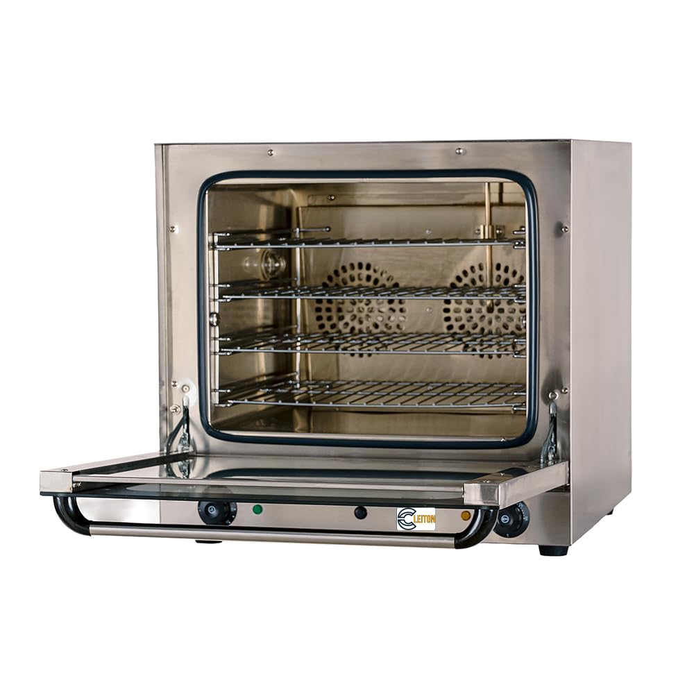 **Cleiton® Horno de Convección Eléctrico Industrial 4 Bandejas 43x32 cm | 300°C, 2600W | Profesional para Panadería y Pastelería | Acero Inoxidable, Puerta Fría**