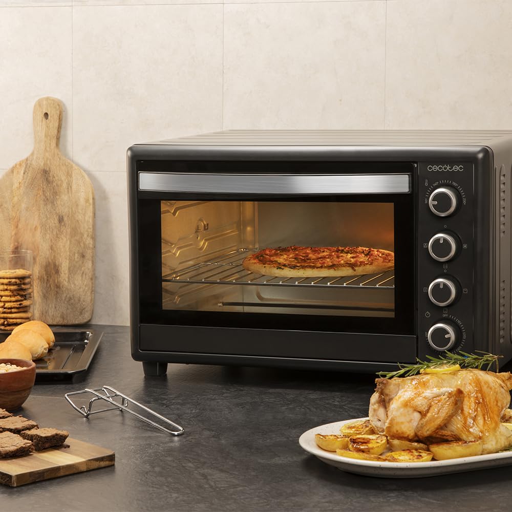 **Cecotec Horno de Convección de Sobremesa 60 Litros Bake\&Toast 6090 Black Gyro – 2200 W, Luz Interior, 12 Funciones, Temperatura hasta 230ºC, Puerta Doble Cristal, con Rustidor Giratorio