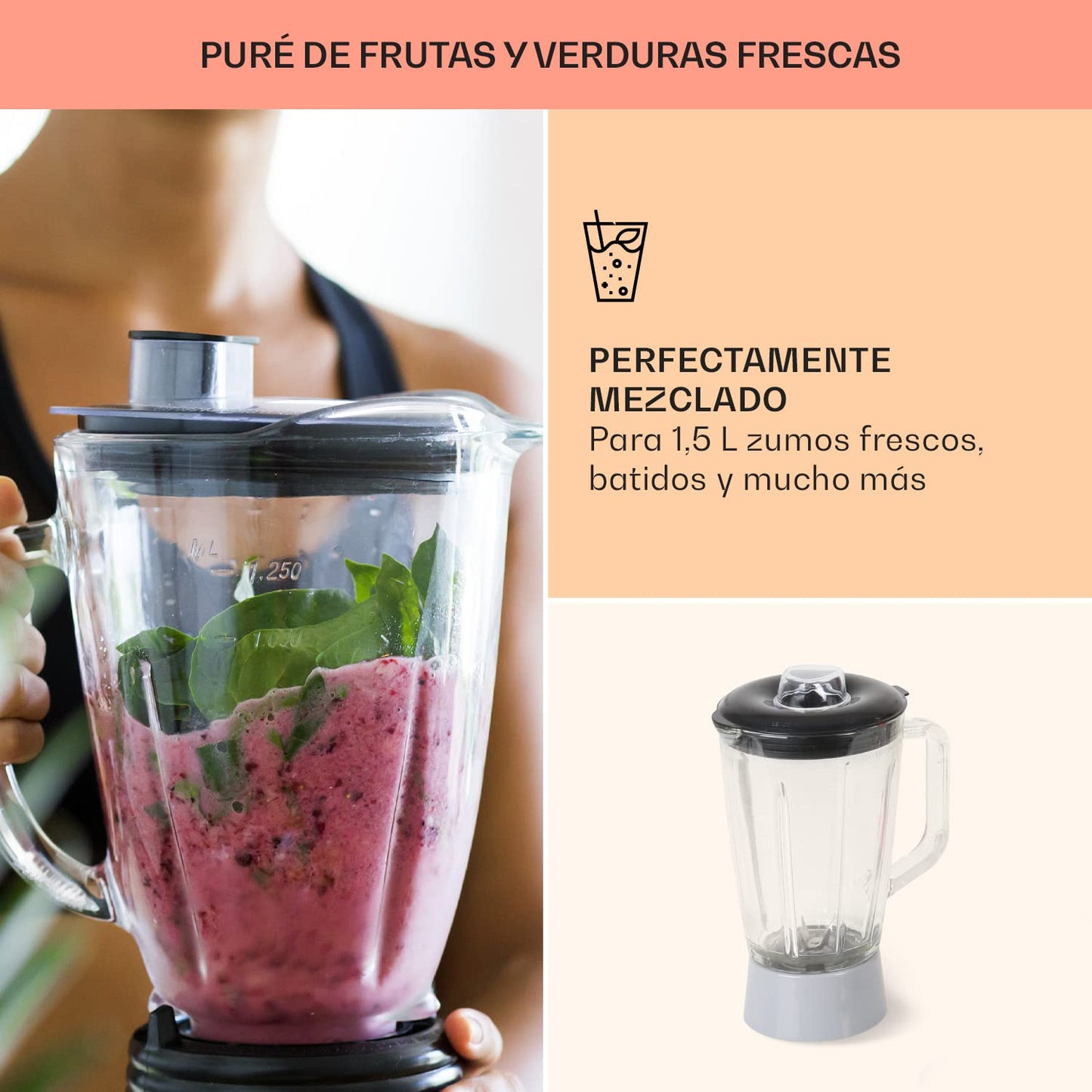 Klarstein Batidora Amasadora con Bol 5L para Hornear – Robot de Cocina 1800W con Picadora de Carne, Gancho y Bol para Mezclar, Licuadora 1,5L, 6 Velocidades para Postres y Panadería