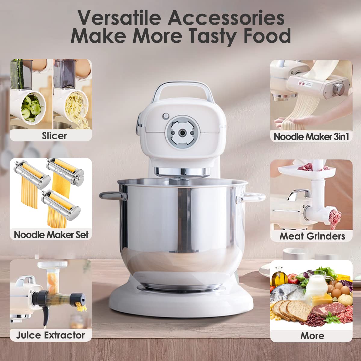 Robot de Cocina Multifuncional 7L 1500W | Batidora Amasadora Profesional con 11 Velocidades | Ideal para Repostería y Cocina Casera