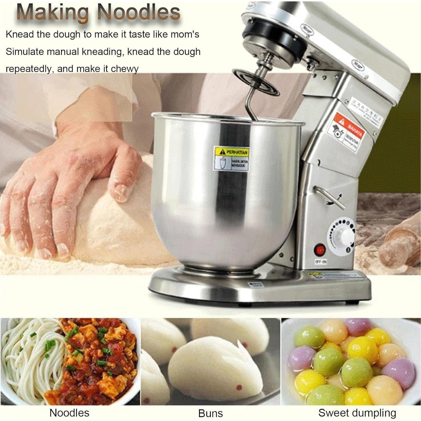 Batidora de Varillas, 500W Batidora Profesional con Bol, Batidor y Gancho para Masa, Control de Velocidad Libre de 3 Velocidades, Diseño de Inclinación Trasera de 45° para Pan y Pasteles
