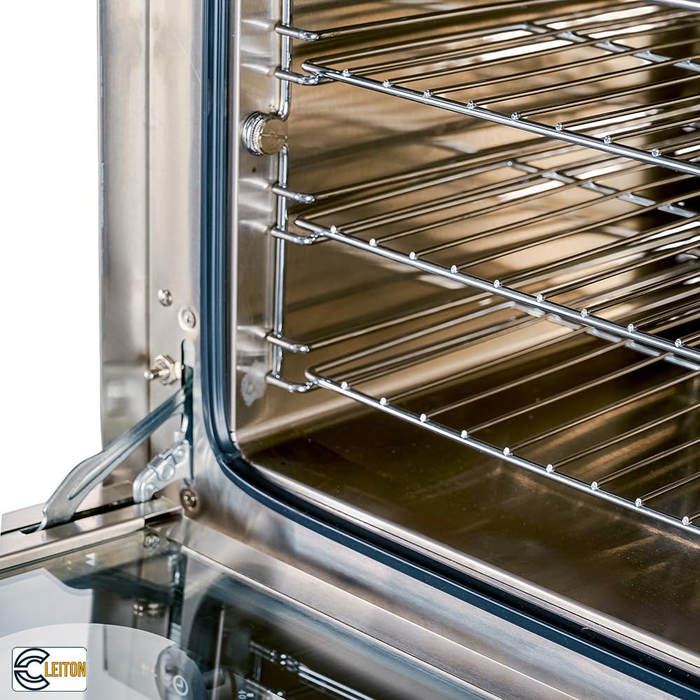 **Cleiton® Horno de Convección Eléctrico Industrial 4 Bandejas 43x32 cm | 300°C, 2600W | Profesional para Panadería y Pastelería | Acero Inoxidable, Puerta Fría**