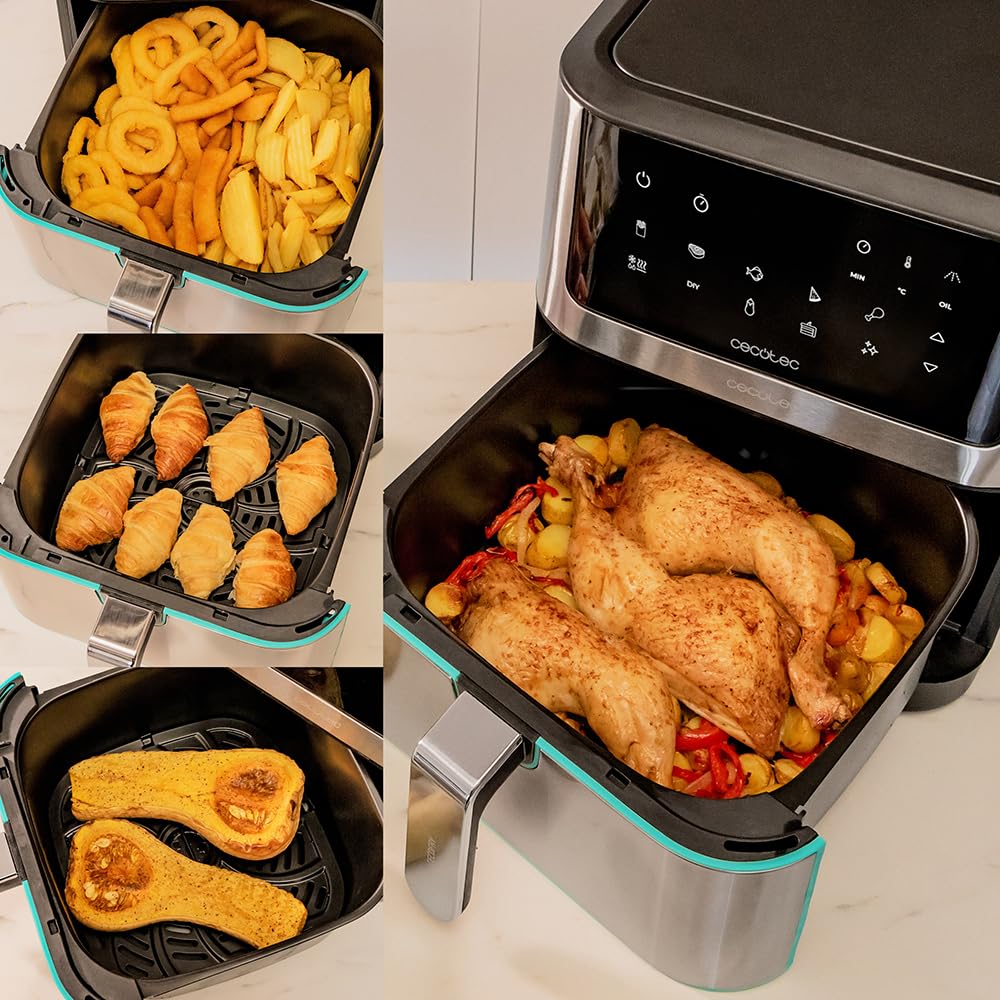 Cecotec Freidora de Aire sin Aceite de 8 L Cecofry Supreme 8000 Air Fryer. 1800 W, Panel Táctil, 30º-200 ºC, 10 Modos Preconfigurados, Pre-heat, Alerta, Acabados en Acero Inoxidable