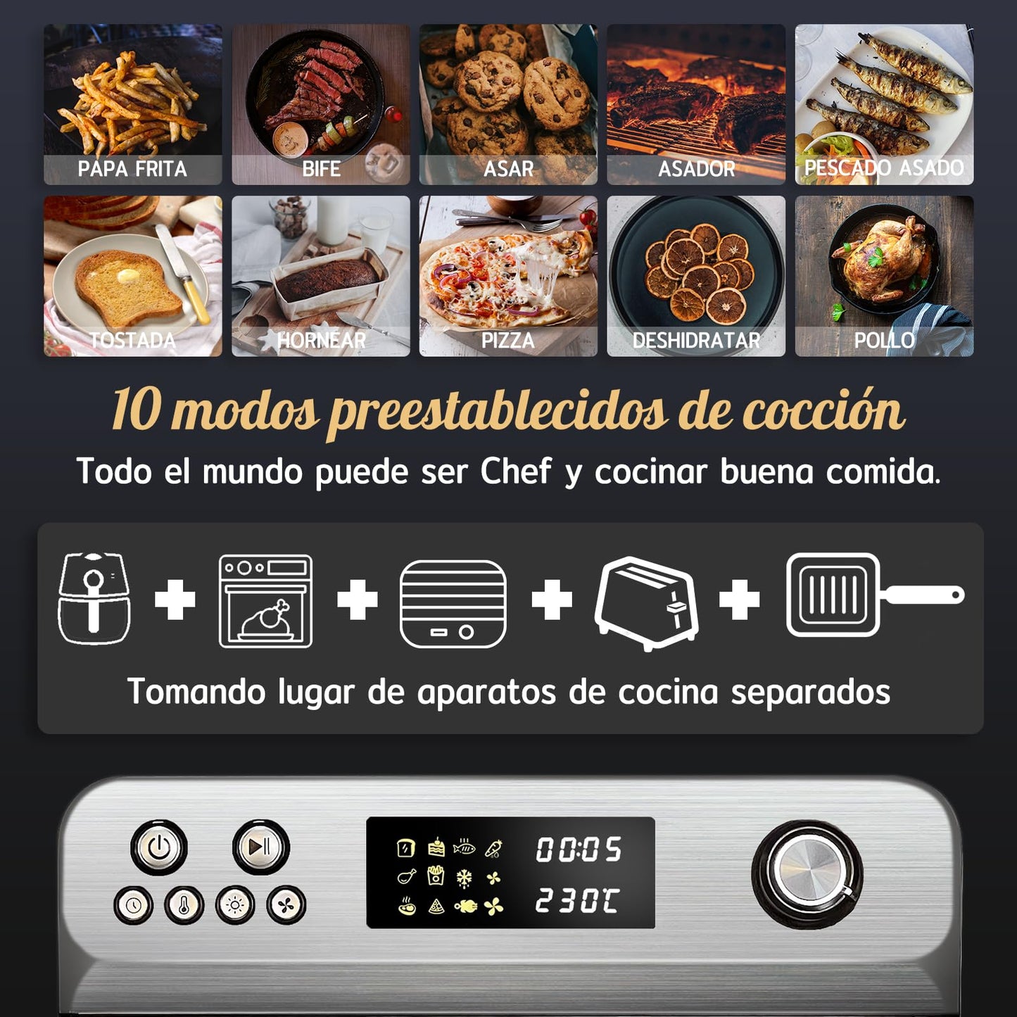 Horno Freidora de Aire HYSapientia 24L - 1800W, 10 Programas, 8 Accesorios, Sin Aceite