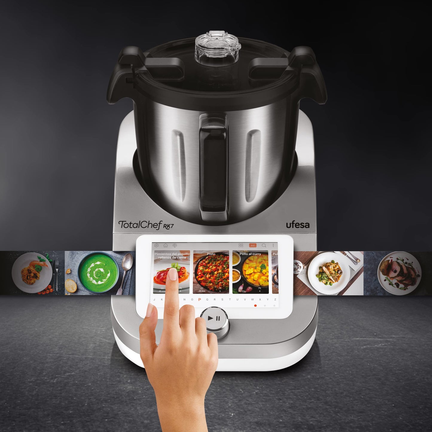 Ufesa TotalChef RK7 Robot de Cocina Inteligente Multifunción, WIFI, 30 Funciones, 4.5L, Pantalla Táctil de 7 Pulgadas, Báscula Integrada, Recetario Interactivo, Color Plata/Negro