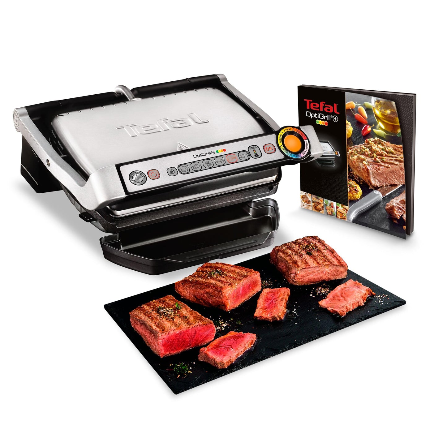 Parrilla Eléctrica Tefal Optigrill GC712D12 - 2000W, 6 Programas, Sensor de Grosor, Placas Extraíbles, Acero Inoxidable