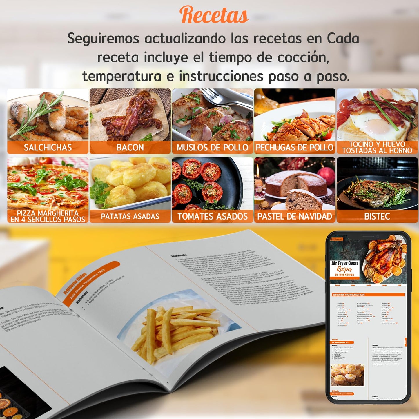Horno Freidora de Aire HYSapientia 24L - 1800W, 10 Programas, 8 Accesorios, Sin Aceite