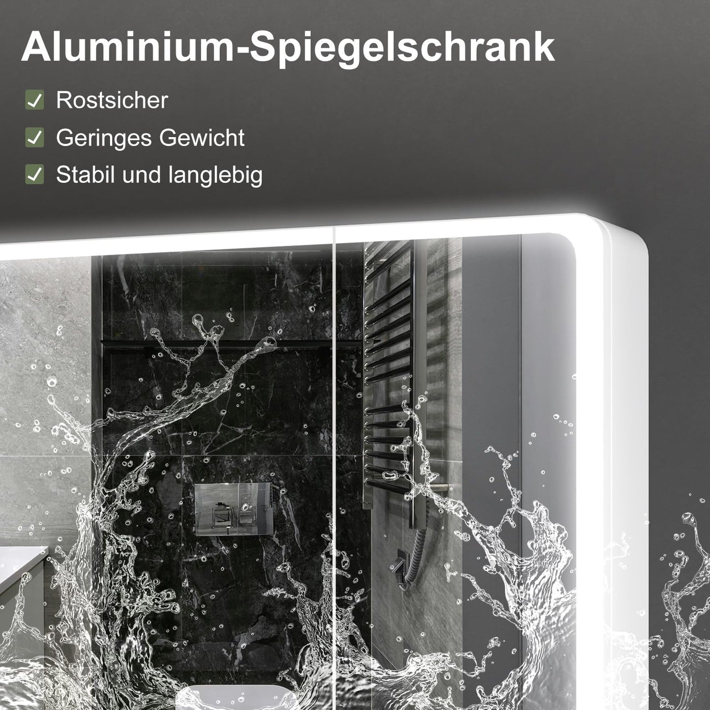 Aovquof Armario con espejo con iluminación – 90 × 70 cm armario con espejo de baño con espacio de almacenamiento, armario con espejo de baño con luces LED regulables regulables con función demist,