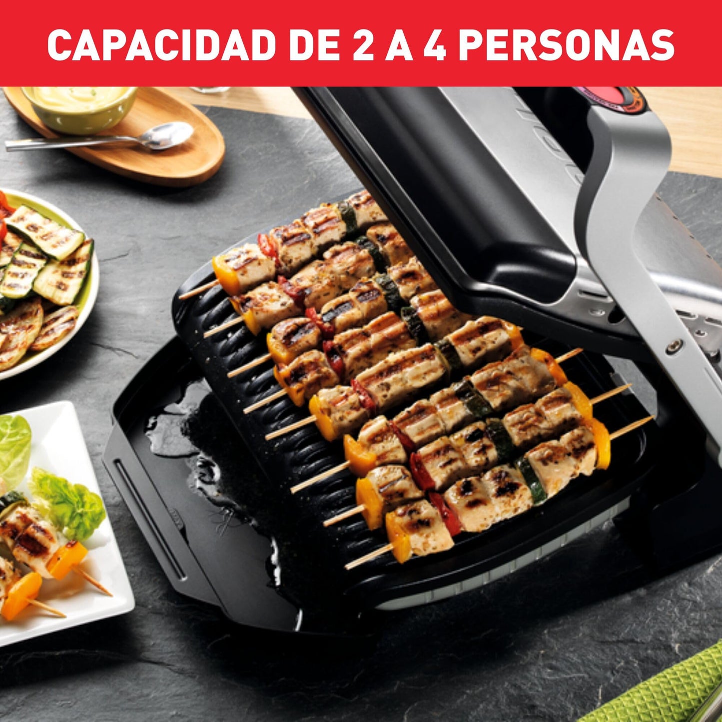 Parrilla Eléctrica Tefal Optigrill GC712D12 - 2000W, 6 Programas, Sensor de Grosor, Placas Extraíbles, Acero Inoxidable