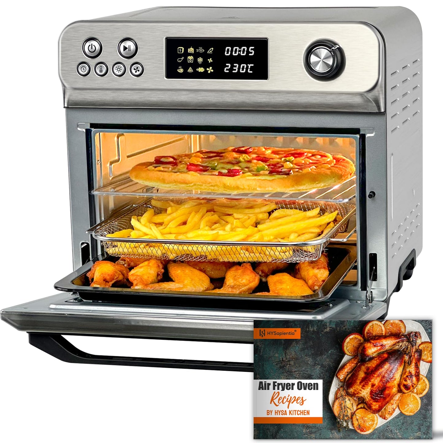 Horno Freidora de Aire HYSapientia 24L - 1800W, 10 Programas, 8 Accesorios, Sin Aceite